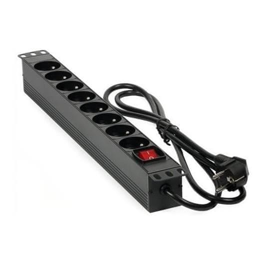 MHpower Elosztó panel PDU-FR4K8 19" 8x230V, 16A, 4000W, fekete, kábel 1,8m, alumínium
