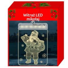 BigBuy LED fényes karácsonyi 3D üveg mikulás dekoráció tapadókoronggal - 17 x 11,5 x 1,5 cm, átlátszó (BB-17224)