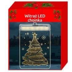 BigBuy LED fényes karácsonyi 3D üveg karácsonyfa dekoráció tapadókoronggal - 17 x 11,5 x 1,5 cm, átlátszó (BB-17225)