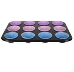 BigBuy 35 x 26,5 x 3cm-es, teflonos muffin sütő tepsi - 12 db színes, tapadásmentes szilikon muffin formával (BB-17212)