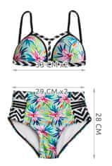 BigBuy Magas derekú két részes fürdőruha push up melltartóval Hawaii mintával és díszítő csíkokkal - divatos alakformáló bikini minden testalkatra - S méret (BB-8792)