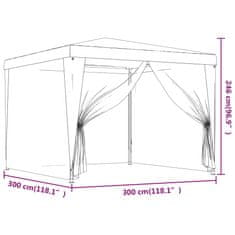 Vidaxl piros HDPE rendezvénysátor 4 hálós oldalfallal 3x3 m 319230