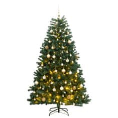 Vidaxl csuklópántos műkarácsonyfa 300 LED-del és gömbökkel 210 cm 3210147