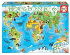 EDUCA Puzzle Térkép a világ állataival 150 darab