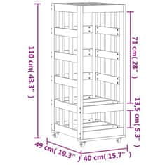 Greatstore fehér tömör fenyőfa rönktároló kerekekkel 40x49x110 cm