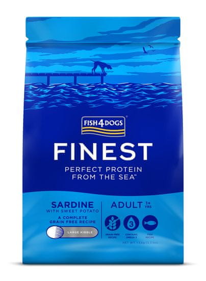 Fish4Dogs Granulátum felnőtt kutyáknak Finest szardínia édesburgonyával 1,5 kg, 1+
