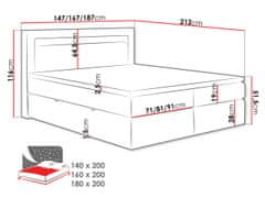 Veneti CHUCKA 180x200 kontinentális franciaágy LED világítással - fehér ökobőr + INGYENES topper