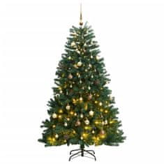 Vidaxl csuklópántos műkarácsonyfa 300 LED-del és gömbökkel 210 cm 3210129