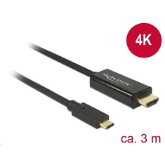 DELOCK USB Type-C csatlakozó > HDMI csatlakozó (DP váltakozó mód) 4K 30Hz, 3m, kábel fekete (85260) (85260)