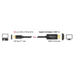 DELOCK USB Type-C csatlakozó > HDMI csatlakozó (DP váltakozó mód) 4K 30Hz, 3m, kábel fekete (85260) (85260)