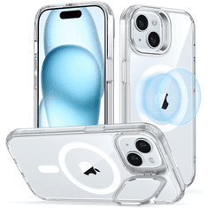 ESR Apple iPhone 15, Szilikon tok, közepesen ütésálló, légpárnás sarok, kitámasztóval, Magsafe kompatibilis, Classic Hybrid Stash Stand HaloLock, átlátszó (RS148053)