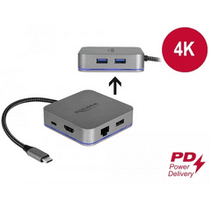 DELOCK USB Type-C dokkoló állomás mobil eszközökhöz 4K - HDMI / Hub / LAN / PD 3.0 LED kijelzővel (87742) (d87742)