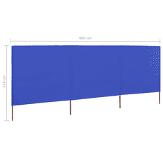 Vidaxl 3 paneles azúrkék szövet szélfogó 400 x 80 cm (47145)