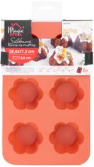 MagicHome sütőforma, 6 muffinra, szilikon, virágminta piros, 28,6 x 17,2 cm