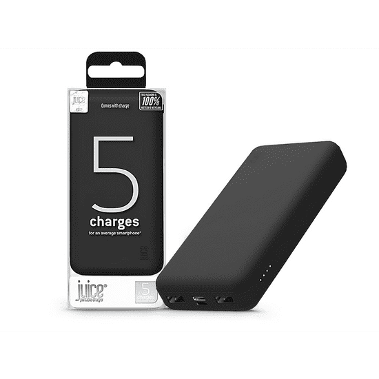 Juice Univerzális hordozható, asztali akkumulátor töltő - ECO 5 Power Bank - 2xUSB + Type-C - 15.000 mAh - fekete (JU194792)