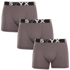 Styx 3PACK férfi boxeralsó hosszú sport gumi sötétszürke (3U1063) - méret L