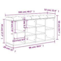 Greatstore szürke sonoma színű szerelt fa cipőtároló pad 102 x 32 x 50 cm