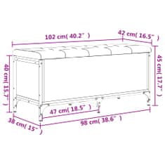 Greatstore füstös tölgy színű szerelt fa tárolópad 102 x 42 x 45 cm