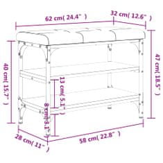 Vidaxl barna tölgy színű szerelt fa cipőtároló pad 62 x 32 x 47 cm 835156