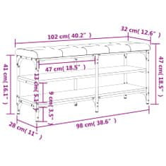 Greatstore szürke sonoma színű szerelt fa cipőtároló pad 102 x 32 x 47 cm