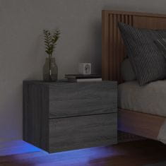 Greatstore szürke sonoma színű fali éjjeliszekrény LED-világítással