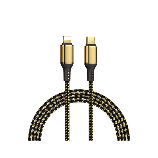 WiWU GD-103 Aranyozott braided USB-C / Lightning kábel 20W fekete / arany (126352)