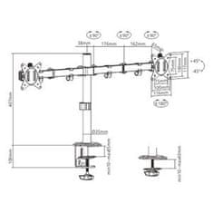 Gembird 2 monitoros asztali tartó MA-D2-01, dönthető, akár 32" és 9kg, fekete színű