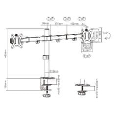 Gembird 2 monitoros asztali tartó MA-D2-01, dönthető, akár 32" és 9kg, fekete színű