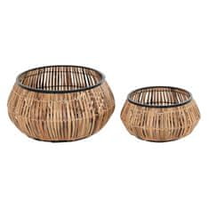 NEW DKD Home Decor Fekete természetes fém rattan négyzet Bali 50 x 50 x 25,4 cm (2 db)