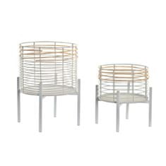 NEW DKD Home Decor Fehér natúr fém rattan négyzet 25 x 25 x 32 cm (2 db)