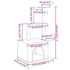 Vidaxl világosszürke macskabútor szizál kaparófákkal 110 cm 172104