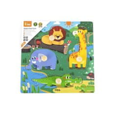 Viga Gyermek fa puzzle fogantyúval Wild Animals 4 db