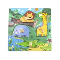 Viga Gyermek fa puzzle fogantyúval Wild Animals 4 db