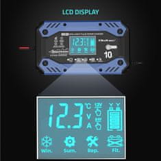 Qoltec Intelligens akkumulátortöltő STD AGM GEL LiFePO4 | egyenirányító javítási funkcióval |12-24V |10A | LCD | 9-fokozatú töltés | 9 fokozatú töltés