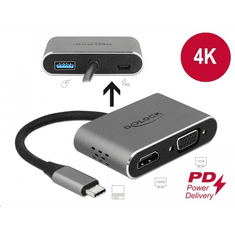 DELOCK USB Type-C adapter HDMI-hez és VGA-hoz 3.0 USB portal és PD-vel (64074) (64074)