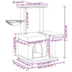 Vidaxl világosszürke macskabútor szizál kaparófákkal 83 cm 172110