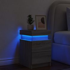 Greatstore szürke sonoma színű éjjeliszekrény LED-világítással 35x39x55 cm