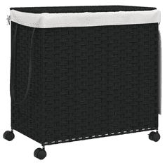 Vidaxl fekete rattan szennyeskosár kerekekkel 60x35x60,5 cm (372042)