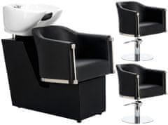 Enzo Lincoln készlet fekete fodrász alátét és 2 x fodrász szék hidraulikus forgó fodrászatmosó mozgatható kerámia tál szerelvények elemes kézibeszélő
