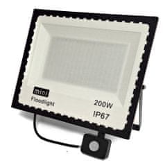 hurtnet LED 200W reflektor fekete 6500K IP67 + mozgásérzékelő