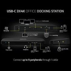 Port Designs PORT CONNECT Dokkolóállomás USB-C 9 az 1-ben 3x4K, 2x Display Port, HDMI, 3x USB, USB-C, Ethernet, jack