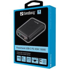 Sandberg Powerbank 15000mAh, USB-C PD 45W, fekete