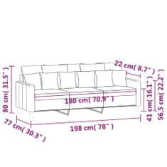 Vidaxl 3 személyes sötétszürke bársony kanapé 180 cm 359314