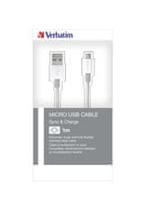 Verbatim Micro USB kábel 100cm, SYNC + CHARGE ezüst
