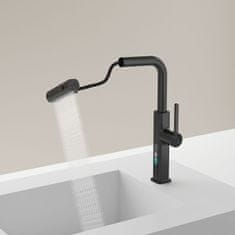 Netscroll Sokoldalú kihúzható csaptelep, kihúzható csap különböző víz áramlási módokkal, LED kijelző hőmérséklettel, konyhai vagy fürdőszobai mosdóhoz, 360°-os forgás, FaucetLux, szürke