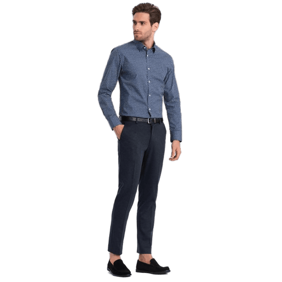 OMBRE Férfi SLIM FIT ing finom mintával, sötétkék színű MDN124397