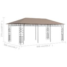 Vidaxl tópszínű pavilon szúnyoghálóval 6 x 3 x 2,73 m 180 g/m² 312253