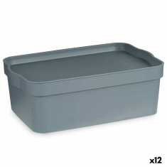 NEW Tárolódoboz fedéllel, szürke műanyag 6 L (21,5 x 11 x 32 cm) (12 db)