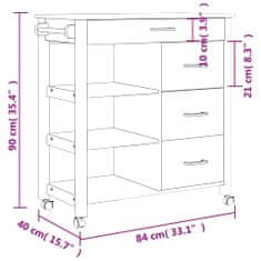 Vidaxl MONZA tömör fenyőfa konyhai kocsi 84 x 40 x 90 cm 376114