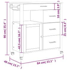 Vidaxl MONZA tömör fenyőfa konyhai kocsi 84 x 40 x 90 cm 376111